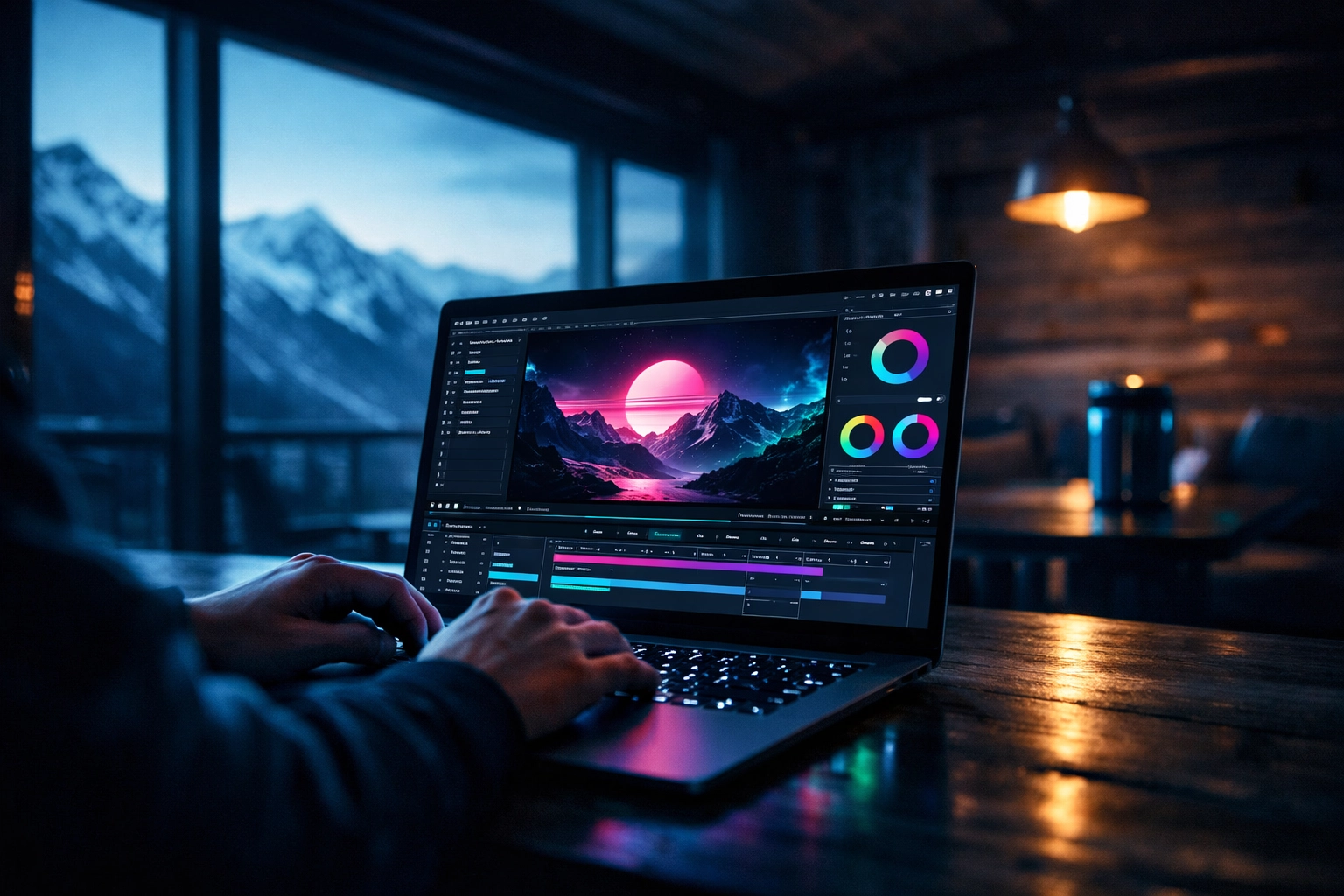 Creative professional working remotely on browser-based tools from any location
